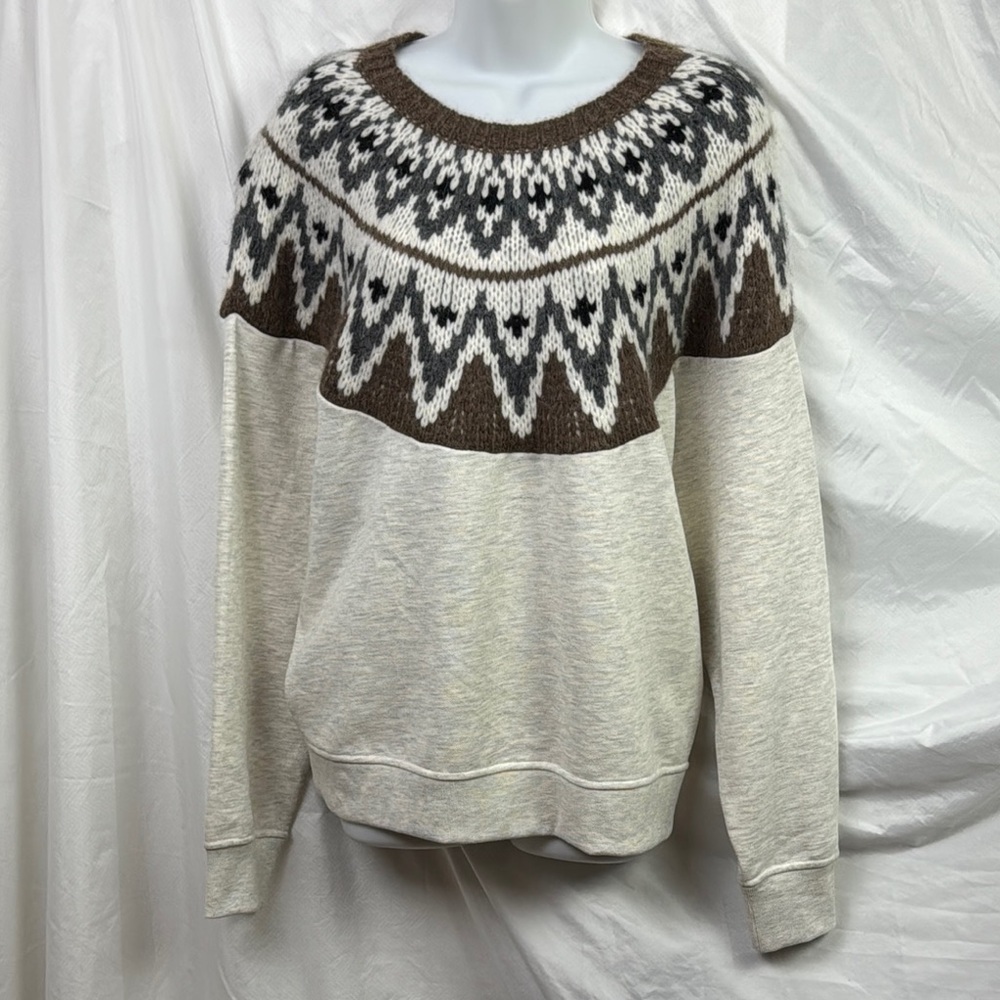 Mother the half of me fair isle mixed media pullover sweater sweatshirt large